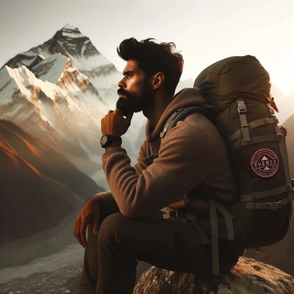 someone gazing at Mount Everest, brand mark
